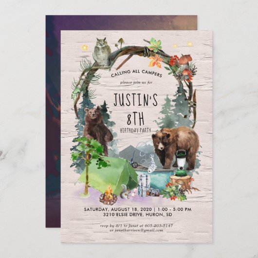 Camping Invitation à une fête à thème (Devant / Derrière)