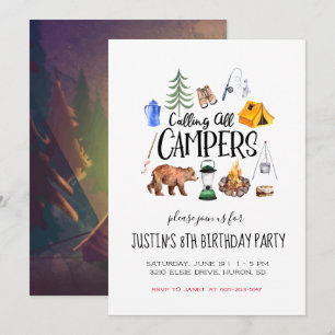 Camping Invitation à une fête à thème