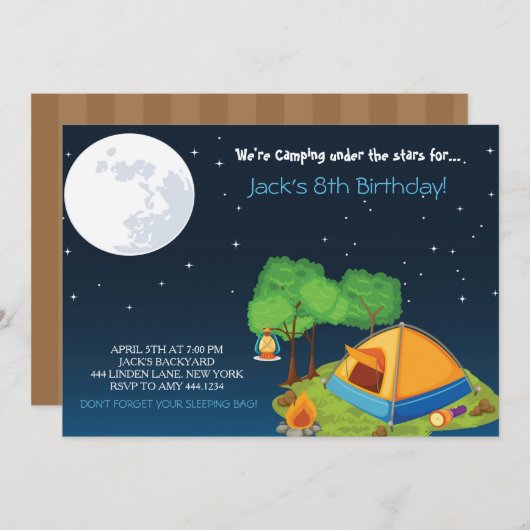 Camping Invitations de fête d'anniversaire (Devant / Derrière)