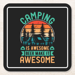 Camping is Geweldig Bier Maakt het Geweldig Vierkante Kartonnen Onderzetter