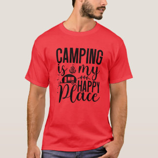 Camping is mijn gelukkige plek RV-kampeer vuur vin T-shirt