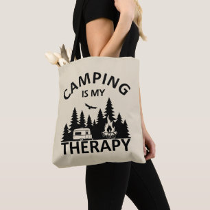 Camping is mijn therapie grappige camper slogan draagtas