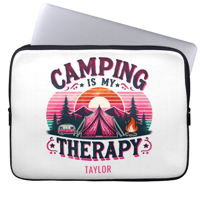 Camping is mijn therapie laptop sleeve (Voorkant)