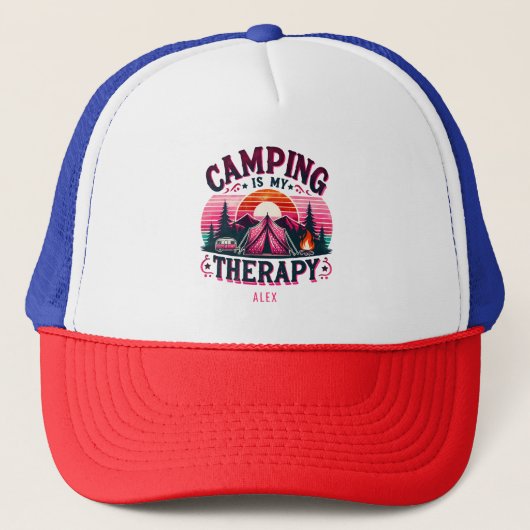 Camping is mijn therapie trucker pet (Voorkant)