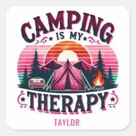 Camping is mijn therapie vierkante sticker