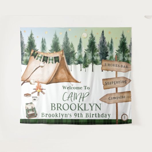 Camping Kampvuur S'mores Outdoor Verjaardag Wandkleed (Voorkant (horizontaal))