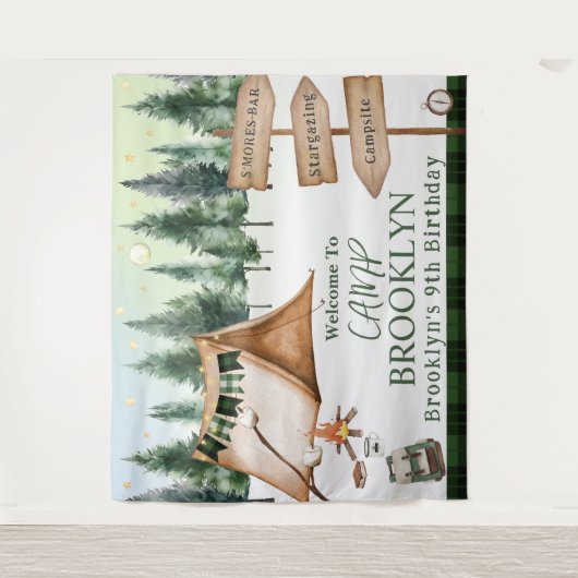 Camping Kampvuur S'mores Outdoor Verjaardag Wandkleed (Voorkant)