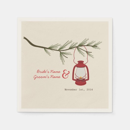 Camping Lantern + Evergreen Tree Wedding Napkins Servetten (Voorkant)