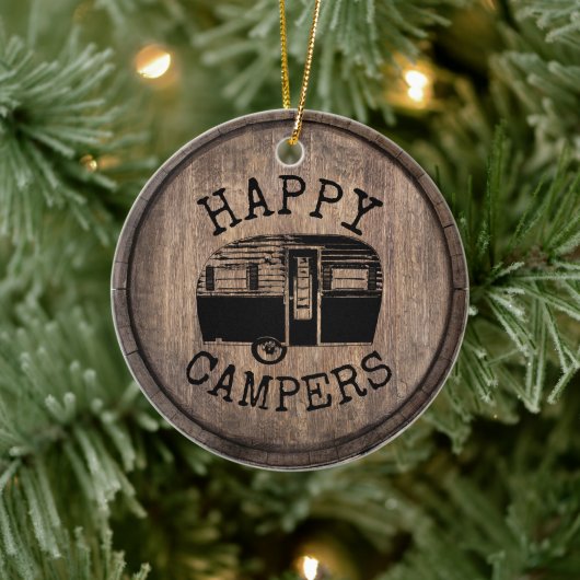 Camping Life Happy Campers Rustic Wood Keramisch Ornament (Boom)