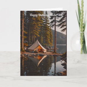 Camping met een tent naast een Lake Birthday Kaart