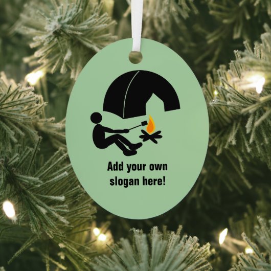 Camping met Tent en Campfire - uw eigen tekst Metalen Ornament (Insitu)