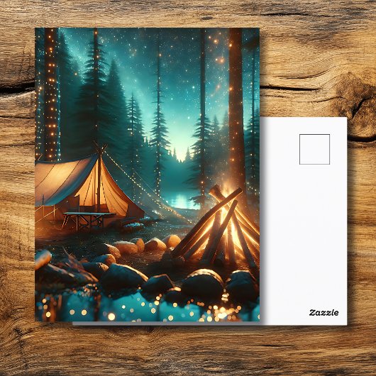 Camping met  verlichting briefkaart