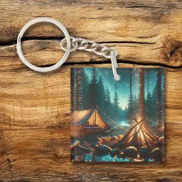 Camping met verlichting sleutelhanger