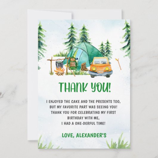 Camping Mountain Carte de remerciements rustique (Devant)