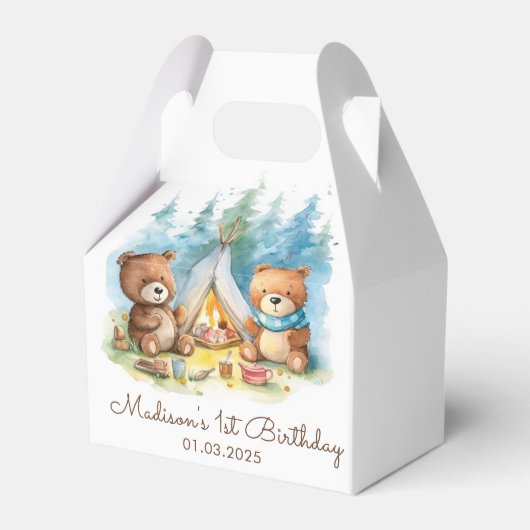 Camping Mountain Rustic verjaardagsfeestje Bedankdoosjes (Voorkant Zijde)