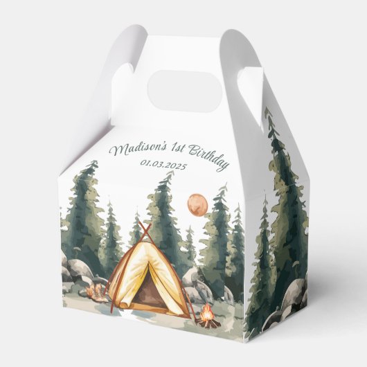 Camping Mountain Rustic verjaardagsfeestje Bedankdoosjes (Voorkant Zijde)