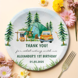 Camping Mountain Rustic verjaardagsfeestje Papieren Bordje