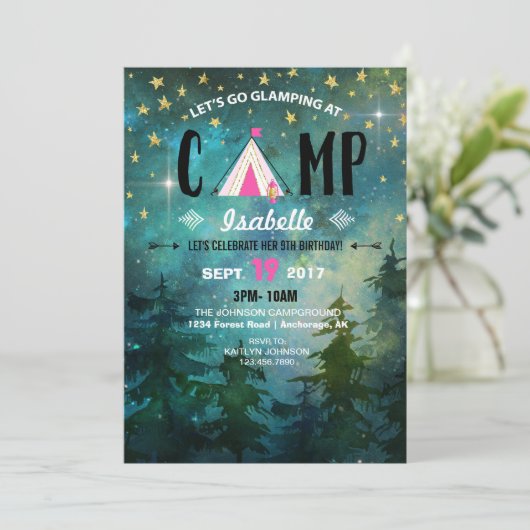 Camping Nacht Tijd Bos Wilderness Verjaardag Kaart (Staand voorkant)