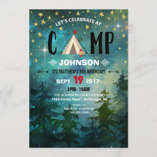 Camping Night Time Forest Wilderness Birthday Kaart
