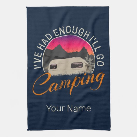 Camping of camper  ontwerp voor vakantie theedoek (Verticaal)