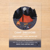 Camping Outdoor Adventure Campfire Verjaardagsfees Acryl Uitnodigingen (Voorkant)