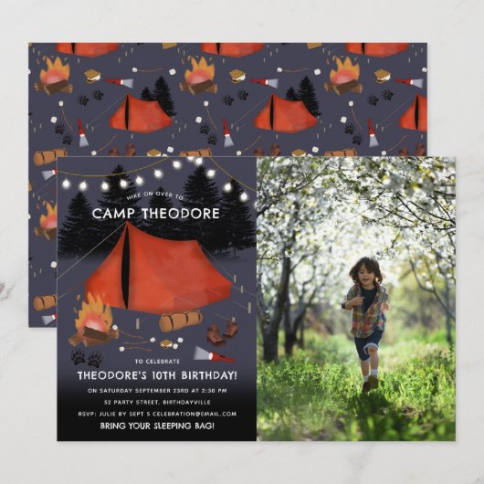 Camping Outdoor Adventure Campfire Verjaardagsfoto Kaart (Voorkant / Achterkant)