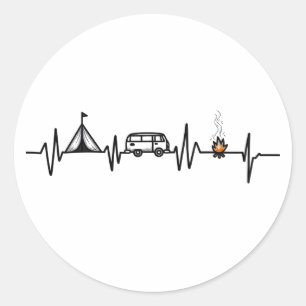 Camping Outdoor Heartbeat Natuur Camper Wandelen Ronde Sticker
