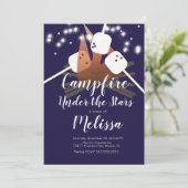 Camping Outdoorparty over kampvuur Marshmallows Kaart (Staand voorkant)