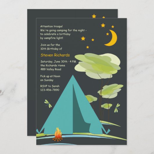 Camping par Night Invitation (Devant / Derrière)