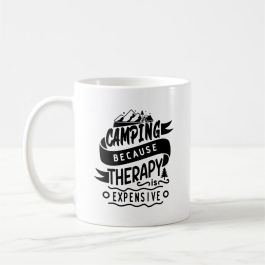 Camping Parce Que Thérapie Coûte Typographie Mug (Gauche)