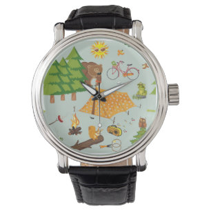 Camping Pattern Horloge