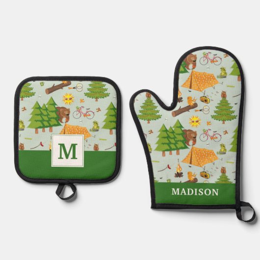 Camping Pattern Ovenwant & Pannenlap Set (Voorkant)