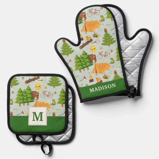 Camping Pattern Ovenwant & Pannenlap Set (Voorkant / Achterkant)