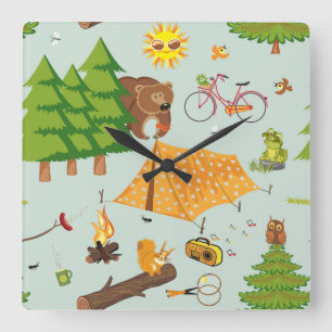 Camping Pattern Vierkante Klok