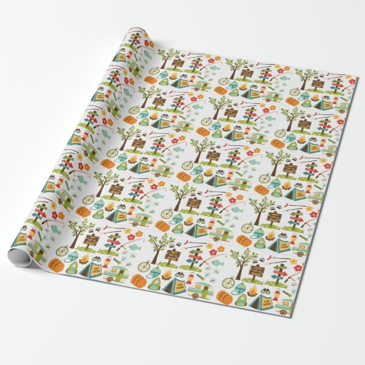 Camping Pattern Wrapping Paper Cadeaupapier (Uitgerold)