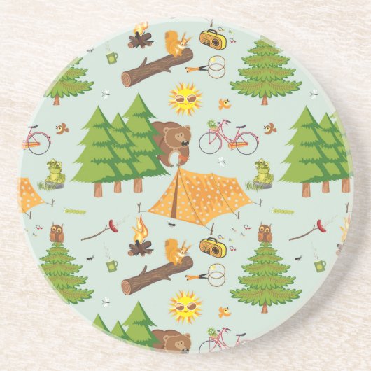 Camping Pattern Zandsteen Onderzetter (Voorkant)