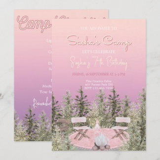 Camping Picnic Forest Girl Birthday Invitation Kaart