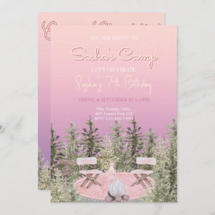 Camping Pique-nique Forêt Fille Invitation Anniver