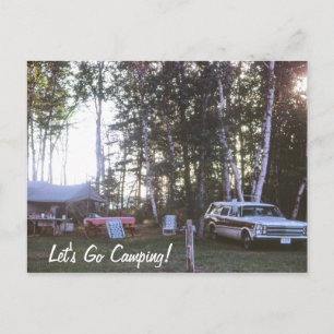 Camping, Retro Campground en Gear Vintage Travel Briefkaart