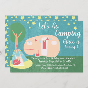 Camping Retro Party Stars Night Birthday Invitatio Kaart