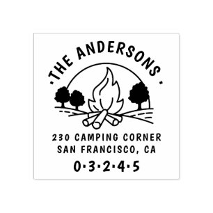 Camping Ronde familienaam & retouradres Rubberstempel
