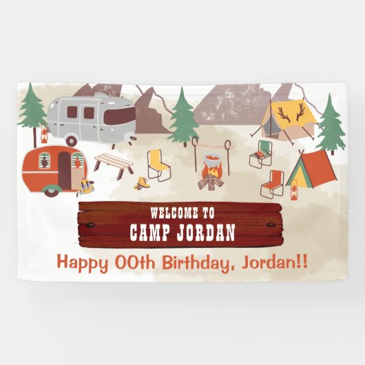 Camping Rustic Woodsy Campground Birthday Spandoek (Horizontaal)