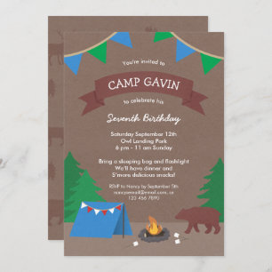 Camping rustique Cute Invitations de fête d'annive