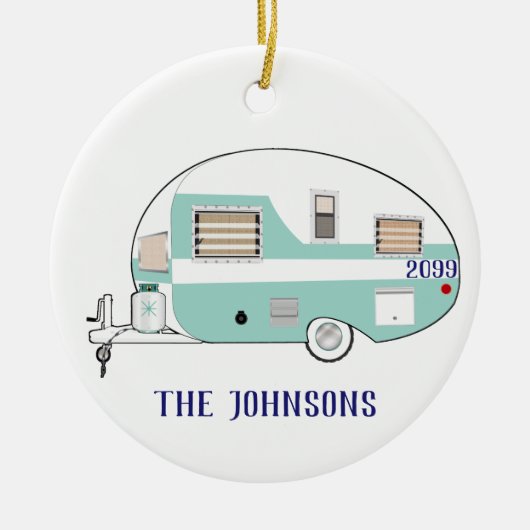 Camping RV Trailer Camper Round Kerstmis Keramisch Ornament (Voorkant)