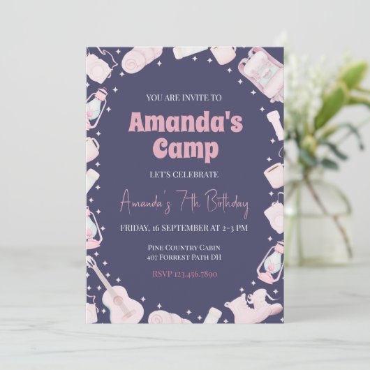 Camping sac à dos Fille Invitation d'anniversaire (Debout devant)