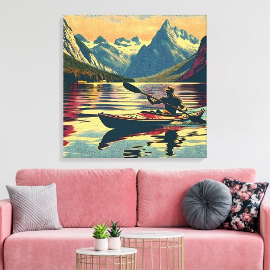 Camping Scene Man Kajakken Canvas Afdruk (Insitu (Woonkamer))
