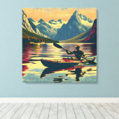 Camping Scene Man Kajakken Canvas Afdruk (Insitu (Houten vloer))