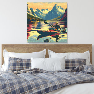 Camping Scene Man Kajakken Canvas Afdruk