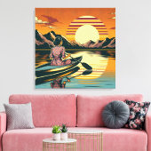 Camping Scene Vrouw Kajakken Canvas Afdruk (Insitu (Woonkamer))