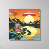 Camping Scene Vrouw Kajakken Canvas Afdruk (Voorkant)